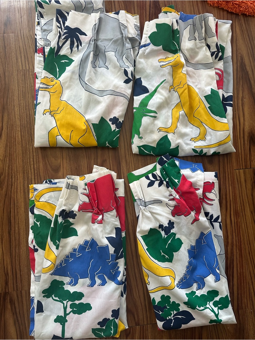 1990s kids Dinosaur SET 4 Curtains 82x23 primary colors red yellow blue panel